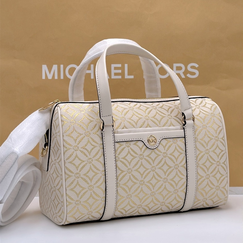 MICHAEL KORS JST TRAVEL MEDIUM DUFFLE SATCHEL  CROSSBODY BAG MK Pale Gold Multi